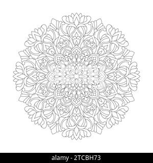 Page de livre de coloriage Mandala Tranquil spirals pour l'intérieur du livre KDP. Pétales paisibles, capacité à se détendre, expériences cérébrales, Haven harmonieux, po paisible Illustration de Vecteur