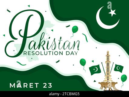 Joyeux Pakistan résolution Day Illustration vectorielle le 23 mars avec drapeau ondulant et monuments dans la conception de fond de dessin animé plat de vacances nationales Illustration de Vecteur