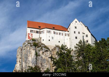 Château Prunn sur une roche calcaire raide dans la vallée de la rivière Altmuehl près de Riedenburg, Bavière, Allemagne Banque D'Images
