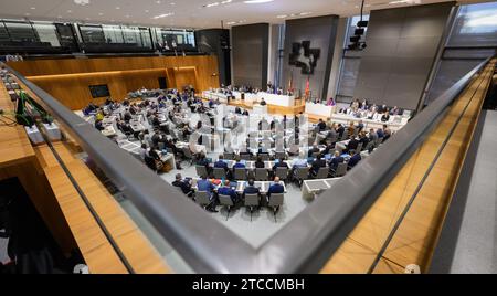 Hanovre, Allemagne. 12 décembre 2023. Les députés siègent au Parlement de l'État de Basse-Saxe. Le Parlement de l'État de Basse-Saxe est en train de finaliser le budget pour 2024. Crédit : Julian Stratenschulte/dpa/Alamy Live News Banque D'Images