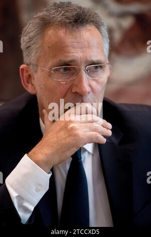 Madrid, 07/03/2018. Entretien avec le secrétaire général de l’OTAN, Jens Stoltenberg, à Moncloa. Photo : de San Bernardo Archdc. Crédit : Album / Archivo ABC / Eduardo San Bernardo Banque D'Images