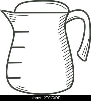 Carafe à eau style croquis. Esquisse à l'encre simple de vase de cuisine pour les boissons. Maison cuisine verrerie clip art. Verseuse silhouette Line avec poignée isolée Illustration de Vecteur