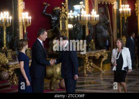 Madrid, 10/12/2015. Réception officielle offerte au Palais Royal par les rois Felipe VI et Doña Letizia, à l'occasion de la fête nationale. Photo : Ángel de Antonio ARCHDC. Crédit : Album / Archivo ABC / Ángel de Antonio Banque D'Images