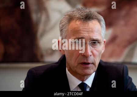 Madrid, 07/03/2018. Entretien avec le secrétaire général de l’OTAN, Jens Stoltenberg, à Moncloa. Photo : de San Bernardo Archdc. Crédit : Album / Archivo ABC / Eduardo San Bernardo Banque D'Images