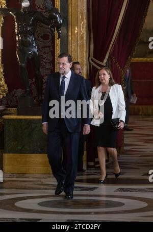 Madrid, 10/12/2015. Réception officielle offerte au Palais Royal par les rois Felipe VI et Doña Letizia, à l'occasion de la fête nationale. Photo : Ángel de Antonio ARCHDC. Crédit : Album / Archivo ABC / Ángel de Antonio Banque D'Images