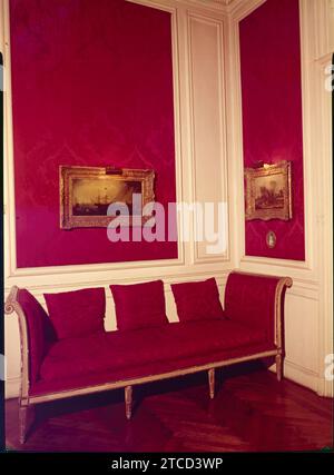 Madrid, 1966. Palais de la marquise de Santa Cruz. Détail d'une chaise longue de style Louis XVI située dans la salle Goyas. Crédit : Album / Archivo ABC Banque D'Images