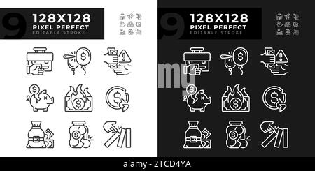 Collection éditable d'icônes de crise économique claires et sombres Illustration de Vecteur