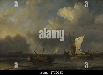 Willem van de Velde the Younger (1633-1707) - navires au large des côtes néerlandaises dans une brise modérée Banque D'Images