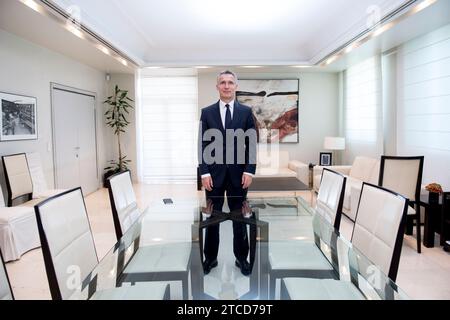 Madrid, 07/03/2018. Entretien avec le secrétaire général de l’OTAN, Jens Stoltenberg, à Moncloa. Photo : de San Bernardo Archdc. Crédit : Album / Archivo ABC / Eduardo San Bernardo Banque D'Images