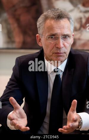 Madrid, 07/03/2018. Entretien avec le secrétaire général de l’OTAN, Jens Stoltenberg, à Moncloa. Photo : de San Bernardo Archdc. Crédit : Album / Archivo ABC / Eduardo San Bernardo Banque D'Images