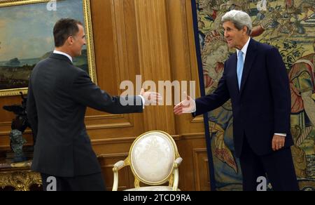 El Pardo (Madrid), 10/19/2015. Audience de SM le Roi Felipe VI avec le Secrétaire d'Etat des Etats-Unis John Kerry. Photo : Ernesto Acute Archdc. Crédit : Album / Archivo ABC / Ernesto Agudo Banque D'Images