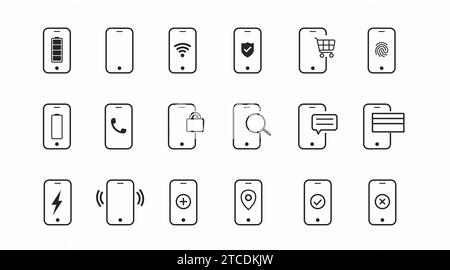 Icône mobile définie. Ensemble d'illustrations vectorielles, isolées et linéaires, modifiables Illustration de Vecteur