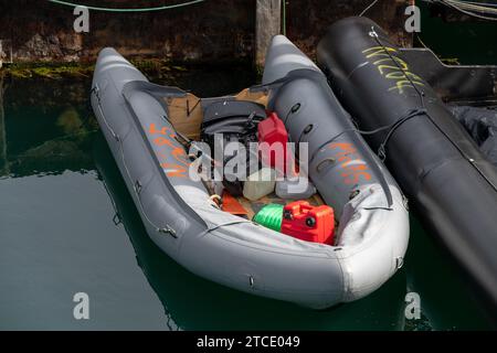 Les canots tentaient de traverser le Chanel anglais par des migrants au port de Douvres, réquisitionné par la Border Force, Douvres, Kent, Royaume-Uni Banque D'Images