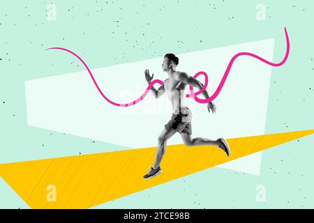 Collage d'image de bannière d'affiche de l'effort de course de gars sprinter préparer pour la compétition de marathon Banque D'Images