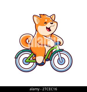 Dessin animé Kawaii animal mignon shiba inu chien et personnage de chiot à vélo. Vecteur isolé amusant personnage chiot japonais équilibrant joyeusement le vélo alors qu'il pédalera dans les rues Illustration de Vecteur