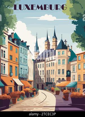 Affiche Luxemburg Travel destination dans un style rétro Illustration de Vecteur