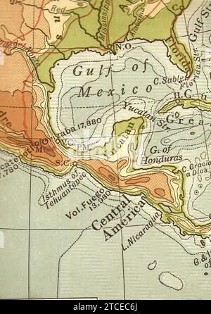 Une carte géographique vintage/antique en sépia montrant l'Amérique centrale et le golfe du Mexique. Banque D'Images