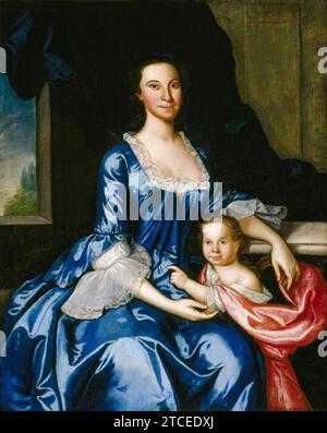 Portrait de Mme Matthew Tilghman (Anna Lloyd, 1724-1794), et de sa fille, Anna Maria (1755-1843), peinture à l'huile sur toile de John Hesselius, 1757 Banque D'Images