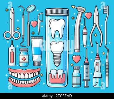 Eléments médicaux dentaires arrière-plan. Outils d'équipement dentaire. Illustration de Vecteur