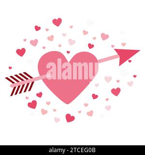 Flèche de tir à l'arc à l'intérieur du cœur, concept d'amour cupidon. Vector Flat clipart, vacances de Saint-Valentin Art. Objet de conception pour carte postale de voeux avec Emoti chaud Illustration de Vecteur