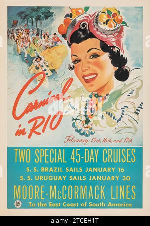 Carnaval à Rio - American Republiques Line croisières sud-américaines (Moore-McCormack Lines, 1941) affiche de voyage vintage croisières de 45 jours Banque D'Images