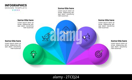 Modèle d'infographie avec icônes et 5 options ou étapes. Demi-cercle. Peut être utilisé pour la mise en page de flux de travail, le diagramme, la bannière, la conception Web. Illustration vectorielle Illustration de Vecteur