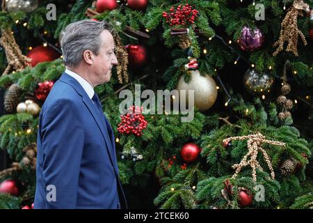 Londres, Royaume-Uni. 12 décembre 2023. David Cameron, secrétaire d'État aux Affaires étrangères, au Commonwealth et au développement, avec un collègue. Les ministres assistent à la réunion hebdomadaire du cabinet du gouvernement au 10 Downing Street, à Westminster, à Londres, en Angleterre. Crédit : Imageplotter/Alamy Live News Banque D'Images