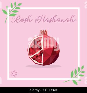 Affiche Rosh hashanah avec vecteur de style Low poly de grenade Illustration de Vecteur