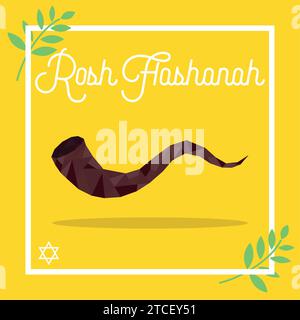 Affiche Rosh hashanah avec vecteur traditionnel de style shofar Low poly Illustration de Vecteur