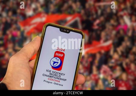 Image symbole du Championnat du monde de hockey sur glace 2024. La coupe du monde 2024 aura lieu en République tchèque en mai Banque D'Images