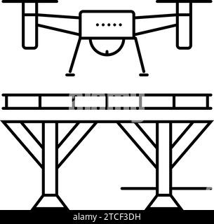 illustration vectorielle d'icône de ligne de drone d'inspection de pont Illustration de Vecteur