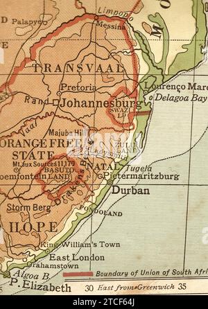 Une carte géographique vintage/antique de l'Afrique en sépia montrant Transvaal et Orange Free State. Banque D'Images