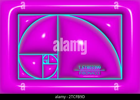 Rapport d'or de séquence de Fibonacci 3D. Formes géométriques spirale de texture plastique brillant. Coquille de mer, fond gonflé de mode. Couverture géométrique sacrée Illustration de Vecteur