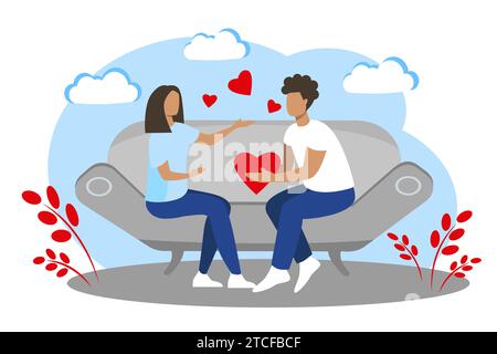 Un couple à la peau foncée. Date d'amour Illustration de Vecteur