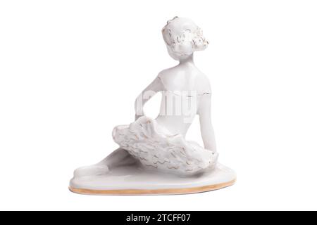 figurine en porcelaine d'une petite ballerine isolée sur blanc Banque D'Images