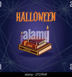 Affiche colorée halloween avec pile de livres de sorcellerie vecteur Illustration de Vecteur