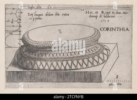 Base corinthienne, tirée de 'Speculum Romanae Magnificentiae' 1941 par Master PS Banque D'Images