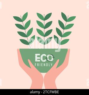 Main tenant une plante d'intérieur Eco friendly concept Vector Illustration de Vecteur