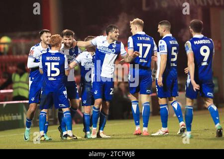 Bristols Connor Taylor célèbre sa 3-0e place lors du match du 2e tour de la FA Cup entre Crewe Alexandra et Bristol Rovers au Alexandra Stadium, Crewe, le mardi 12 décembre 2023. (Photo : Chris Donnelly | MI News) crédit : MI News & Sport / Alamy Live News Banque D'Images