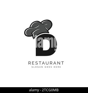 Logo lettre D avec chapeau de chef pour un restaurant. Alphabet D concept Design Food Business illustration vectorielle de logotype Illustration de Vecteur