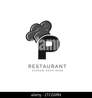 Logo lettre P avec chapeau de chef pour un restaurant. Alphabet P concept Design Food Business illustration vectorielle de logotype Illustration de Vecteur