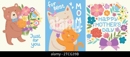 Ensemble d'affiches vectorielles Happy Mothers Day Illustration de Vecteur