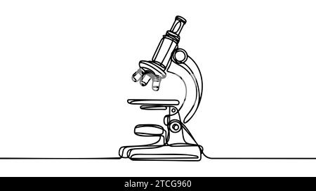 Dessin continu d'une ligne du laboratoire de microscope. Illustration vectorielle au trait d'un microscope. Recherche et science , concept de microbiologie. S modifiables Illustration de Vecteur