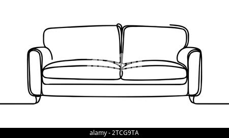Canapé dans un dessin au trait continu. Intérieur avec canapé dans un style linéaire simple. Contour modifiable. Illustration vectorielle. Illustration de Vecteur
