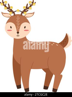 Renne de Noël avec une guirlande sur ses cornes Illustration de Vecteur