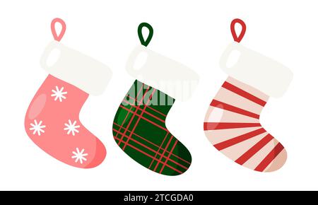 Ensemble de chaussettes de Noël festives pour les cadeaux de vacances à accrocher sur la cheminée, illustration vectorielle Illustration de Vecteur