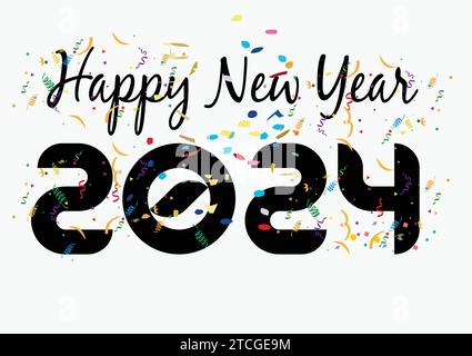 Bonne année 2024 typographie vectorielle avec une certaine célébration au dos sur fond blanc modèle pour bannière, carte et affiche Illustration de Vecteur