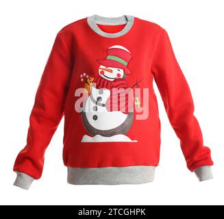 Pull de Noël avec bonhomme de neige isolé sur blanc Banque D'Images