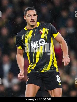 Jake Livermore de Watford en action lors du Watford FC contre Ipswich Town FC skybet EFL Championship Match à Vicarage Road, Watford, Royaume-Uni le 12 décembre 2023 Credit : Every second Media/Alamy Live News Banque D'Images