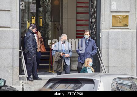 Madrid, 02/25/2021. Siège du Conseil général de la magistrature, rue marqués de la Ensenada. Réunion du Conseil. Voyelles. Dans l'image, Roser Bach, Vicente Guilarte et Enrique Lucas Murillo. Photo : Guillermo Navarro. ARCHDC. Crédit : Album / Archivo ABC / Guillermo Navarro Banque D'Images